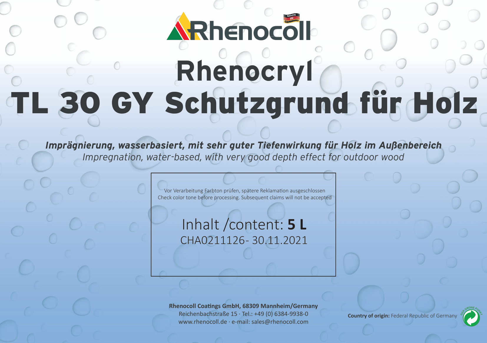 Rhenocryl TL 30 GY Schutzgrund für Holz